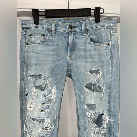 Rag and Bone The Dre Light Wash Heavily Distressed Boyfriend Jeans Size 25 - Picture 6 of 13
